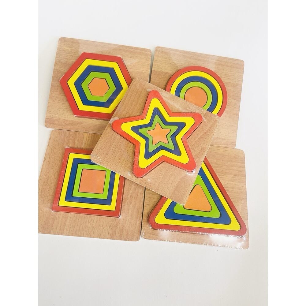 5 Wood Puzzles Learn Colors Shapes Fine Motor Skills‎ Educational Toy 6x6”